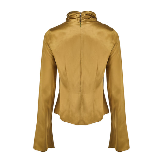 Silk Pleated Neck Top