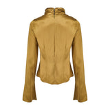 Silk Pleated Neck Top Olive