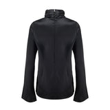 Silk Pleated Neck Top Black