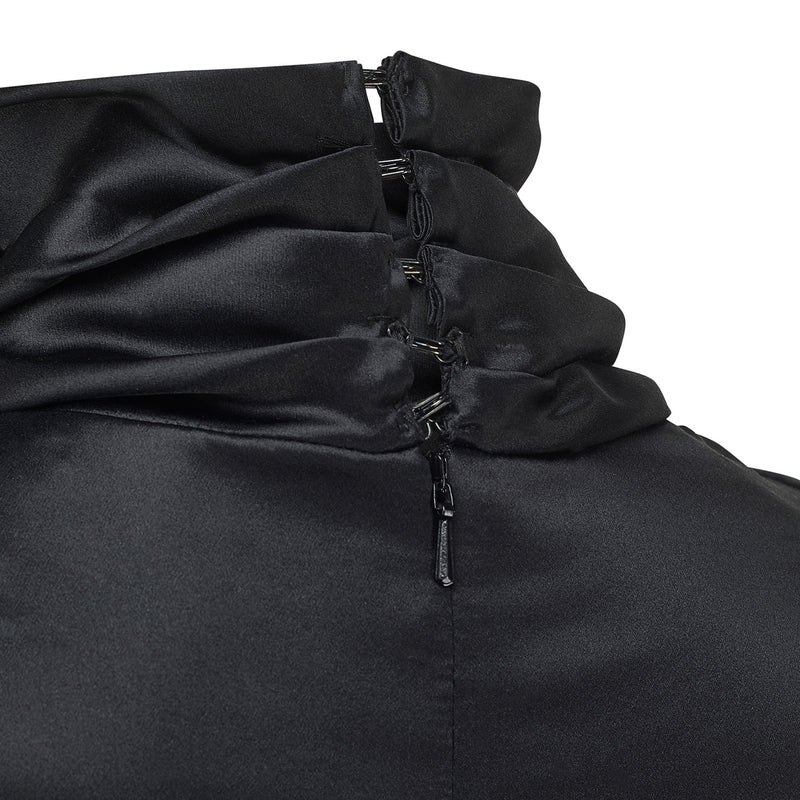 Silk Pleated Neck Top Black
